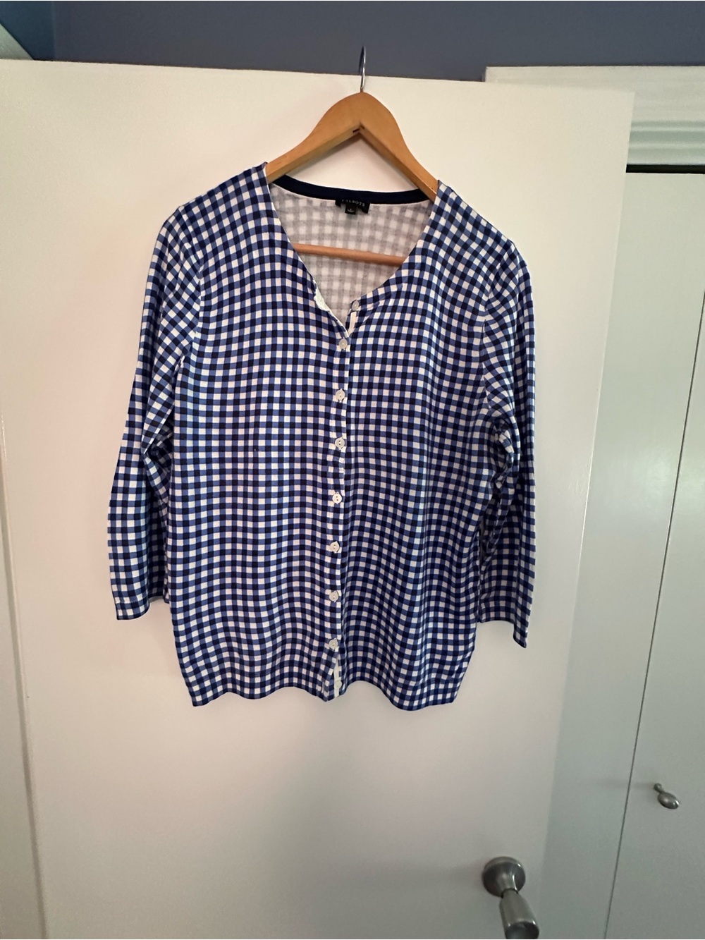 Talbots Blue and White Gingham Button-Front Top